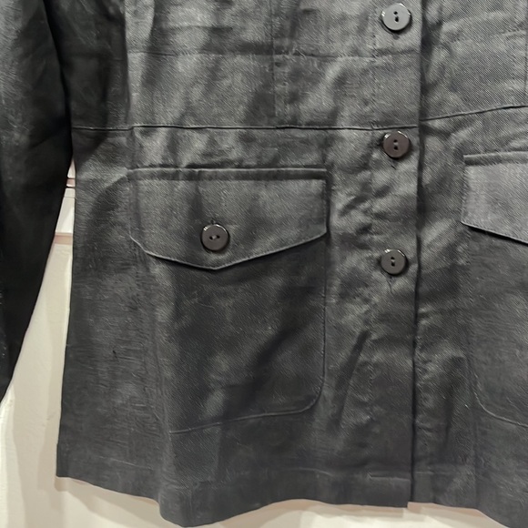 Alice Blue Linen Safari Utility Long Sleeve Buttoned Black Blouse S - Picture 5 of 11